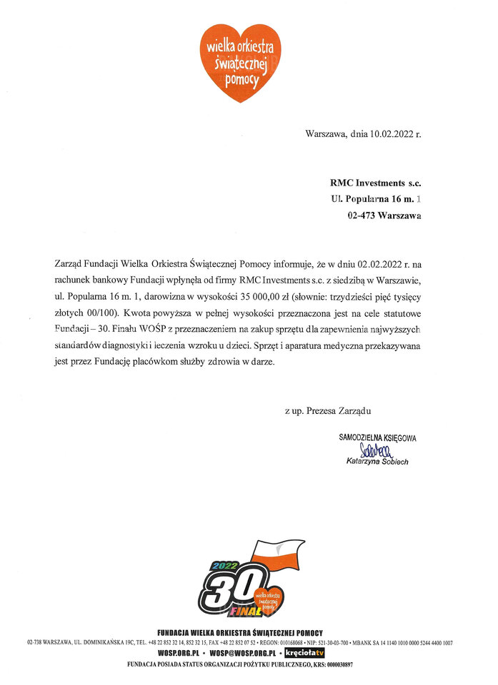 WOŚP - Oficjalne pismo :) - RayClub