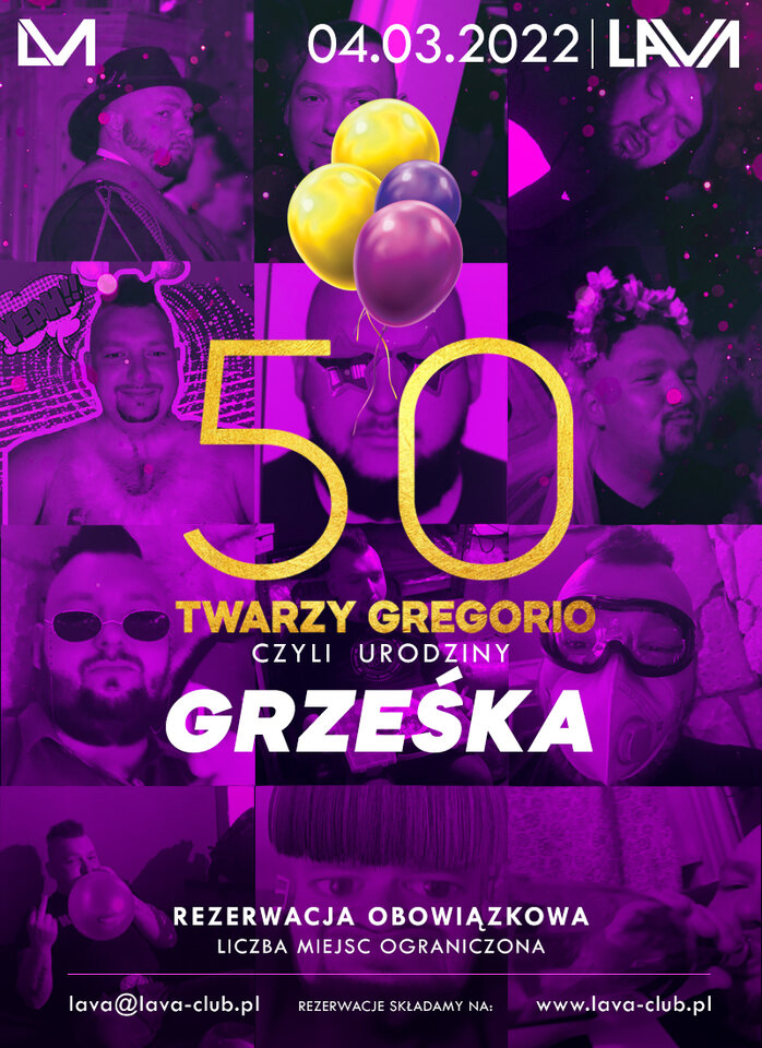 04.03. "GRZEGORZ PARTY" - SEX PARTY (piątek) - LavaClub