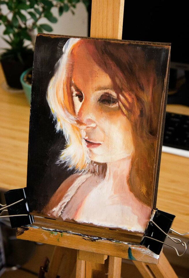 Portret gwaszami, żeby farby się nie zakurzyły. - Wilczomlecz