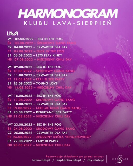 Harmonogram imprez SIERPIEŃ 2022 - LavaClub