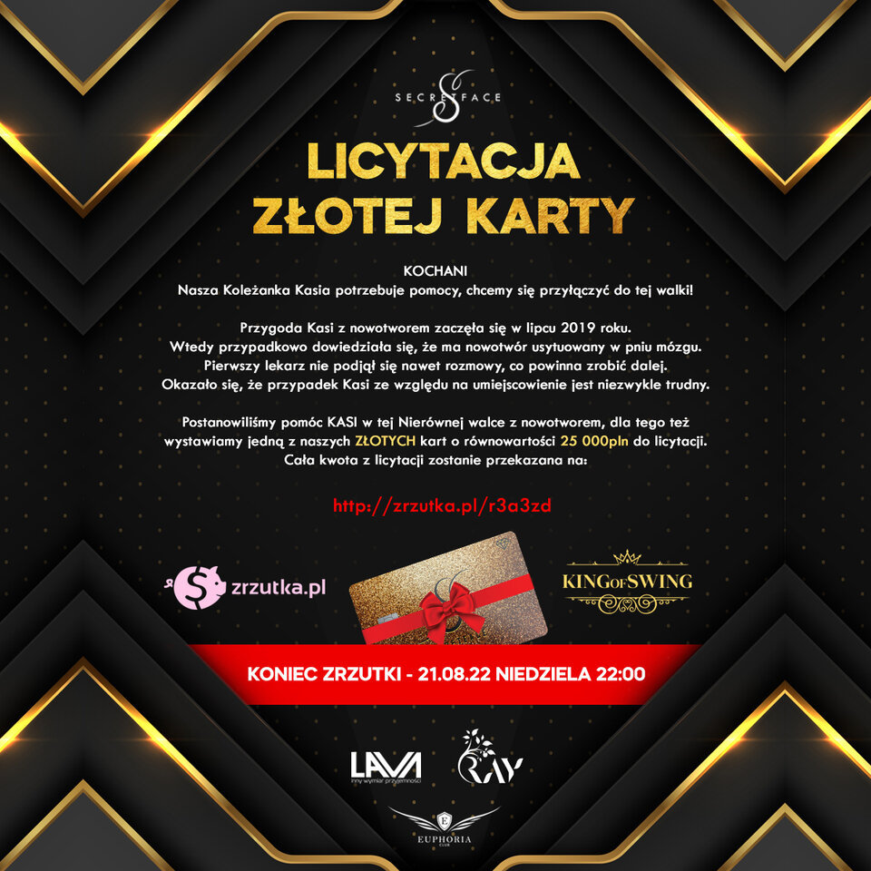 Licytacja Złotej Karty Vip SecretFace Charytatywnie. - LavaClub