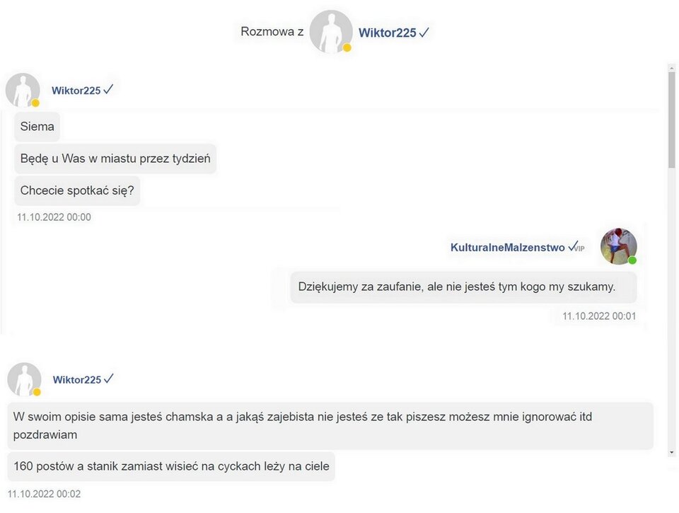 Kolejny "uprzejmy" z sąsiedniego portalu po odmowie ;) - Kulturalne_Malzenstwo