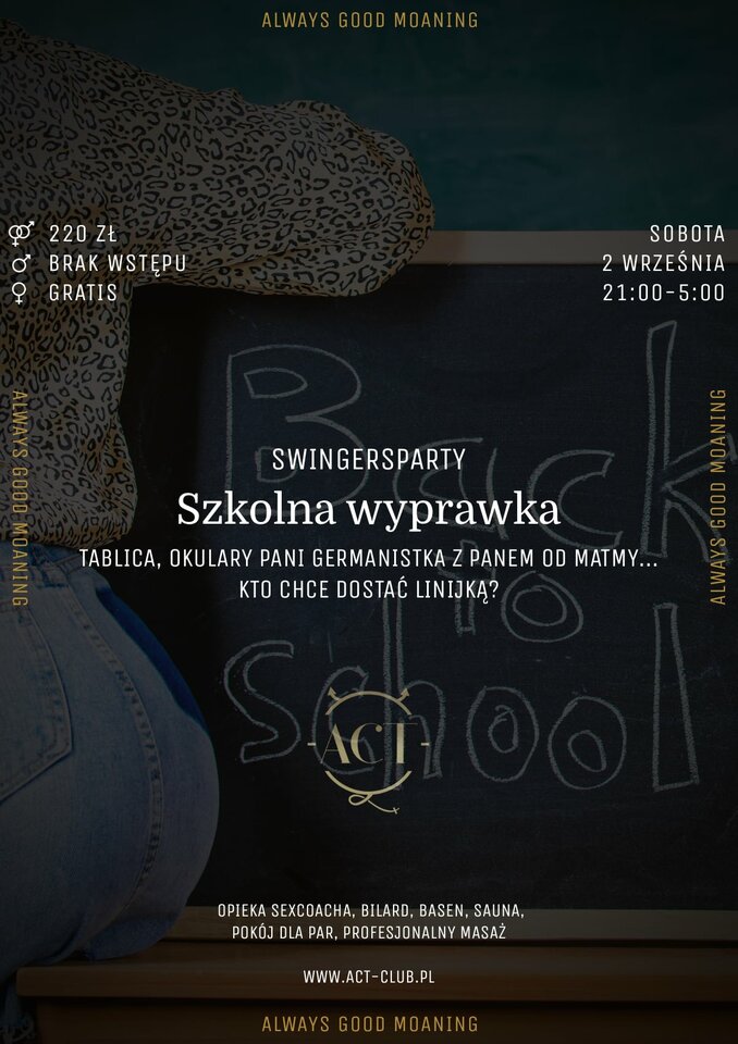 2 WRZEŚNIA - Koniec wakacji - SwingersParty - ACTSwingersClubWarszawa