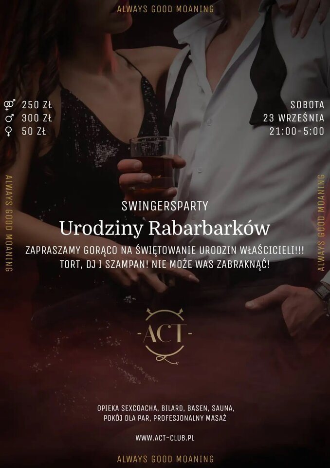 23 WRZEŚNIA - Urodziny Rabarbarków - SwingersParty - ACTSwingersClubWarszawa