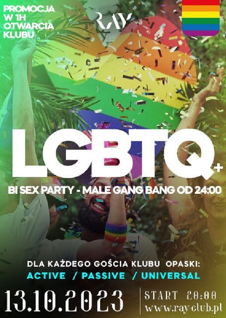 13.10.2023r. LGBTQ+BI SEX PARTY - MALE GANG BANG -20:00-04:00 - RayClub