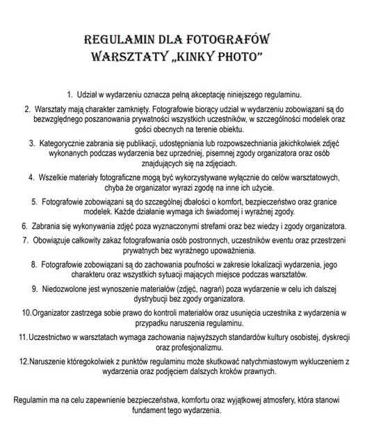 REGULAMINY „KINKY PHOTO” 30 KWIETNIA - LaCrimadiSangue